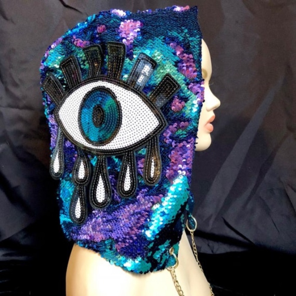 Festival hood hoodie sequin reversible burning man